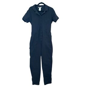 Topo Designs Black Button-Front Short Sleeve Jumpsuit